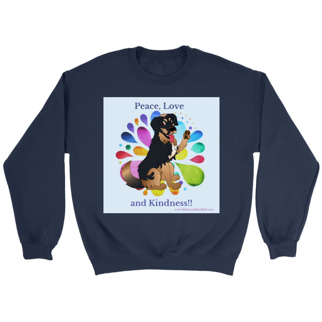 Peace Love & Kindness Crewneck Sweatshirt - Blue - Madison's Mutt Mall