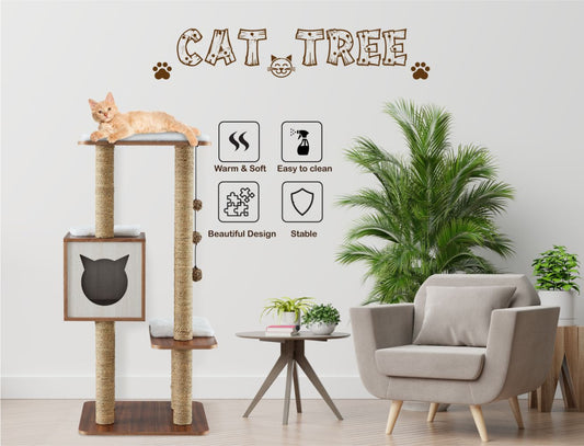 Elegant Wooden Modern Cat Tree - Madison's Mutt Mall