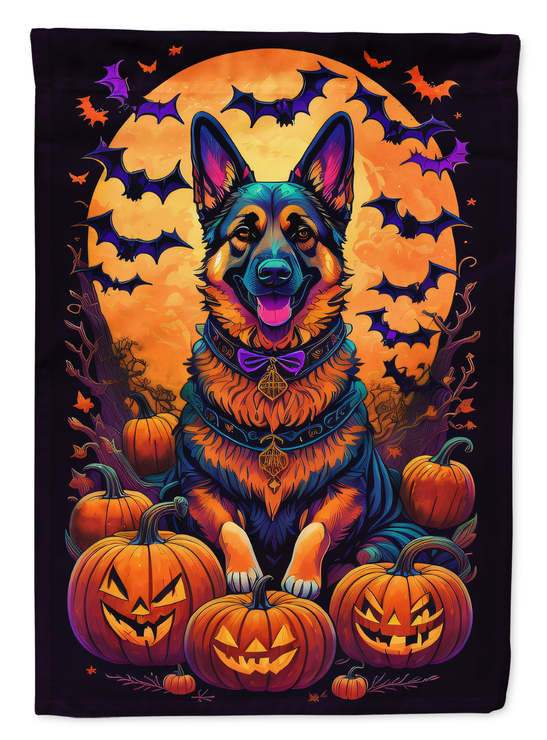 German Shepherd Witchy Halloween House Flag