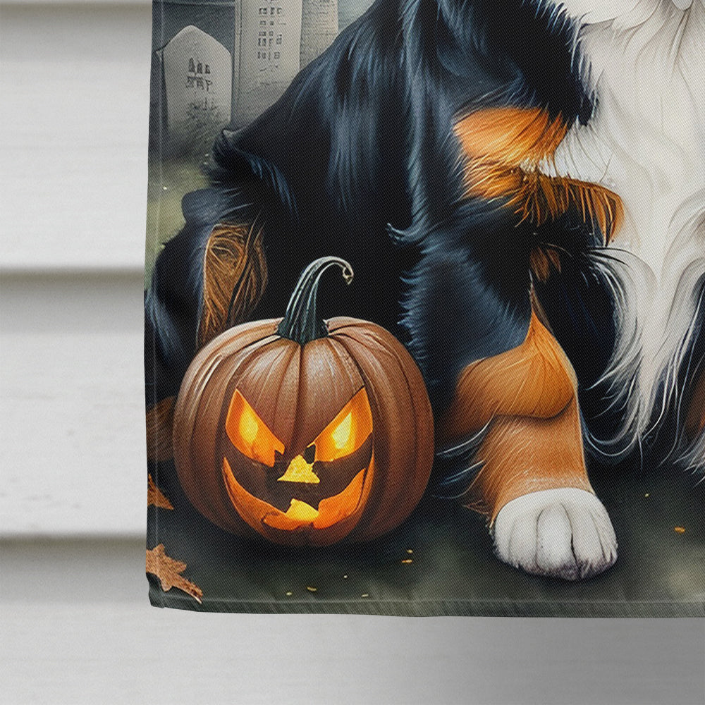 Bernese Mountain Dog Spooky Halloween House Flag