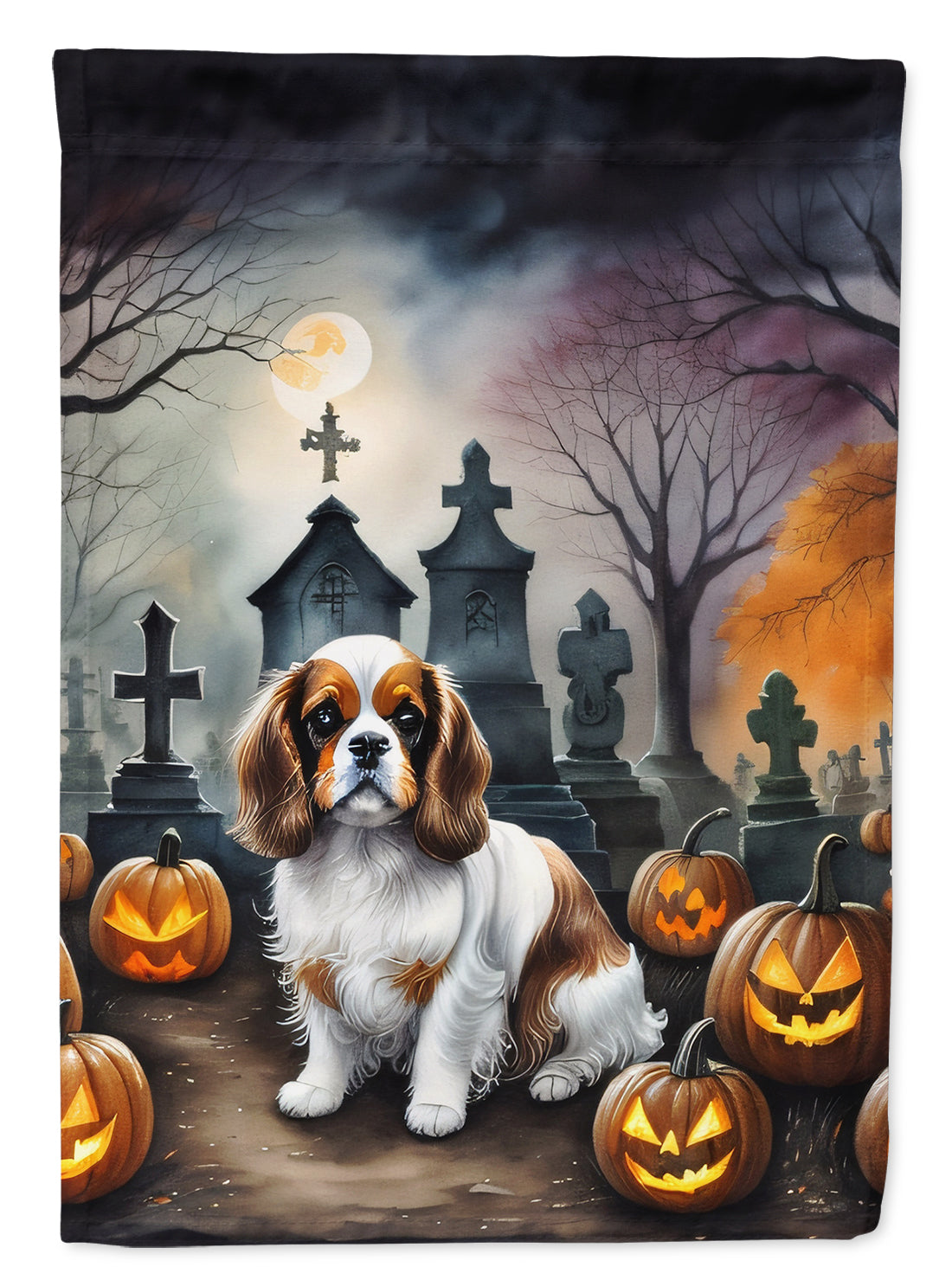 Cavalier Spaniel Spooky Halloween House Flag