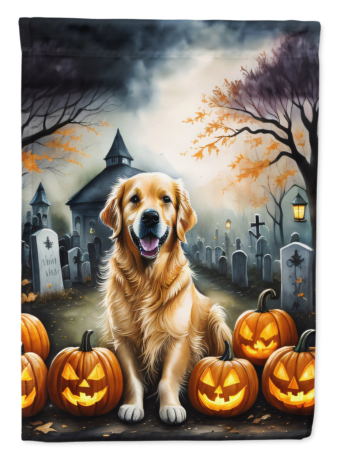 Golden Retriever Spooky Halloween House Flag