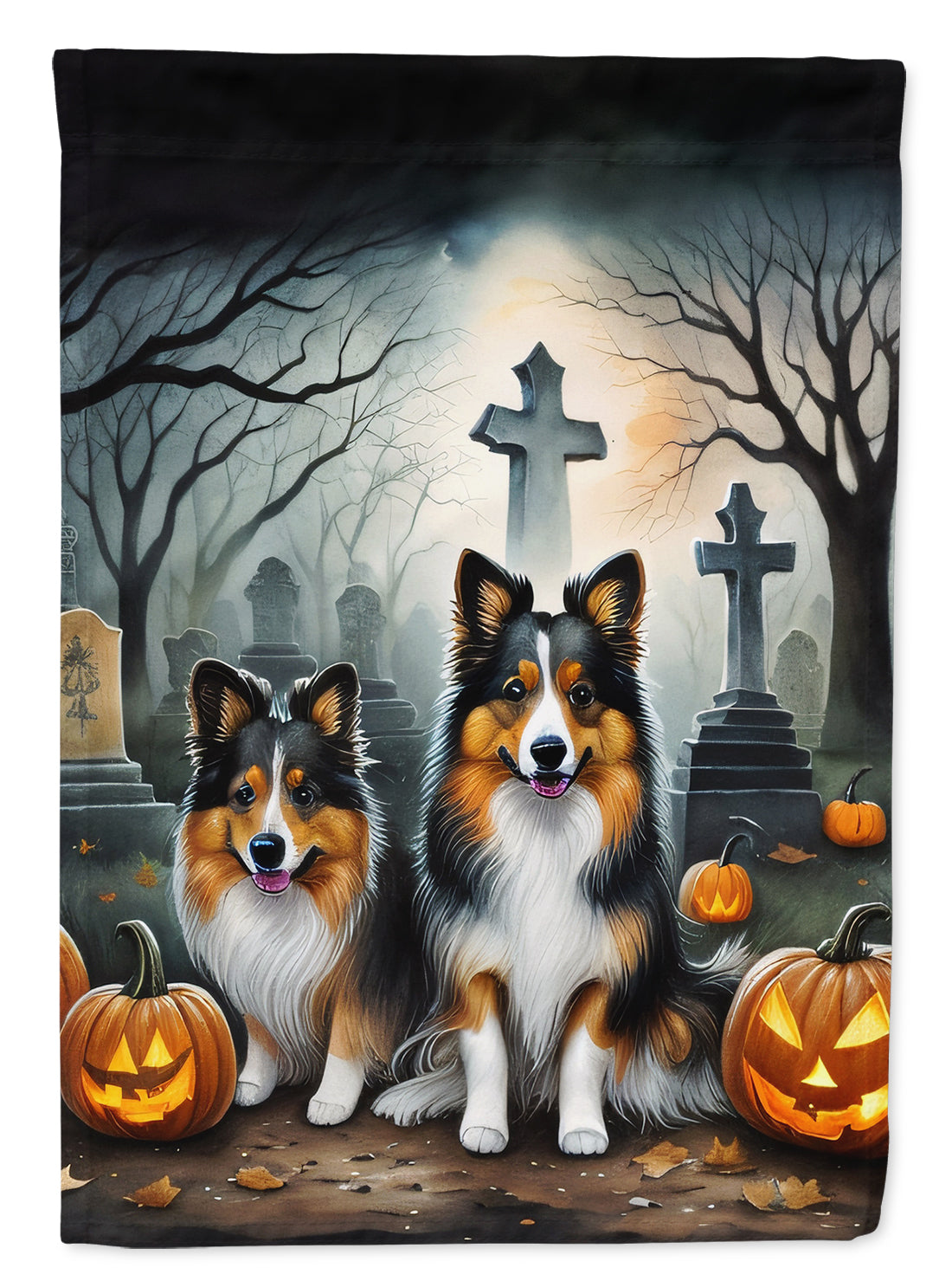 Sheltie Spooky Halloween House Flag