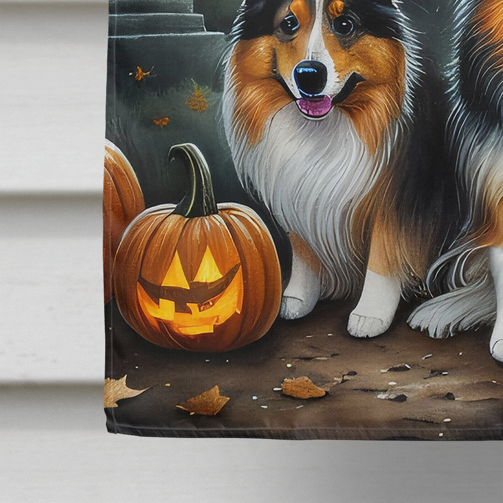 Sheltie Spooky Halloween House Flag