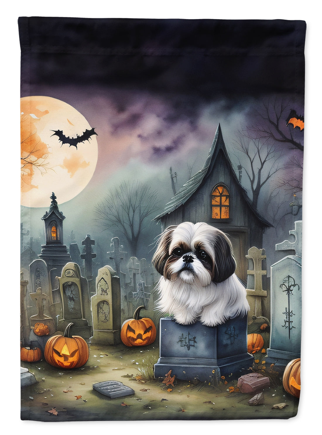 Shih Tzu Spooky Halloween House Flag