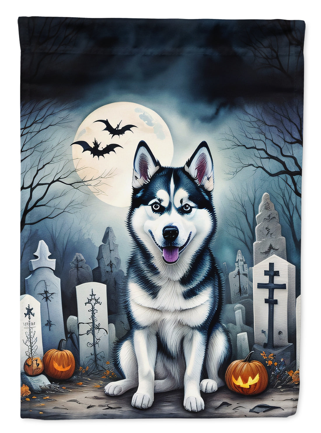 Siberian Husky Spooky Halloween House Flag