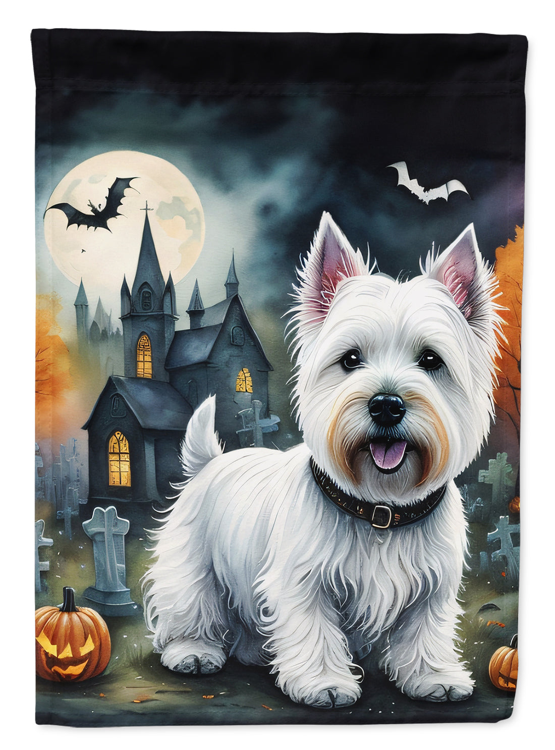 Westie Spooky Halloween House Flag