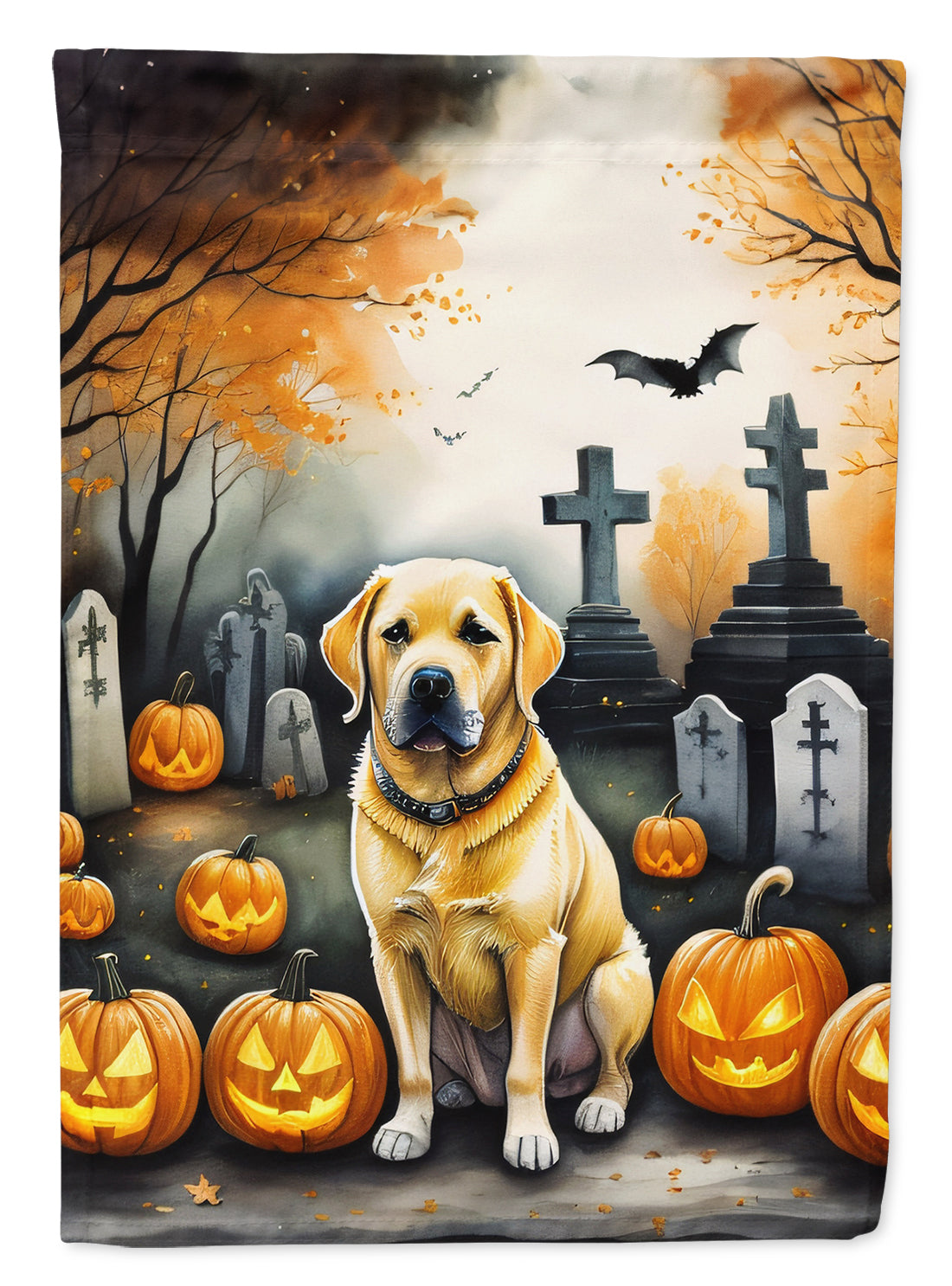 Yellow Labrador Retriever Spooky Halloween House Flag