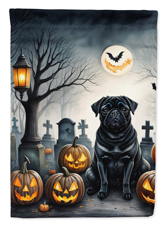 Black Pug Spooky Halloween House Flag