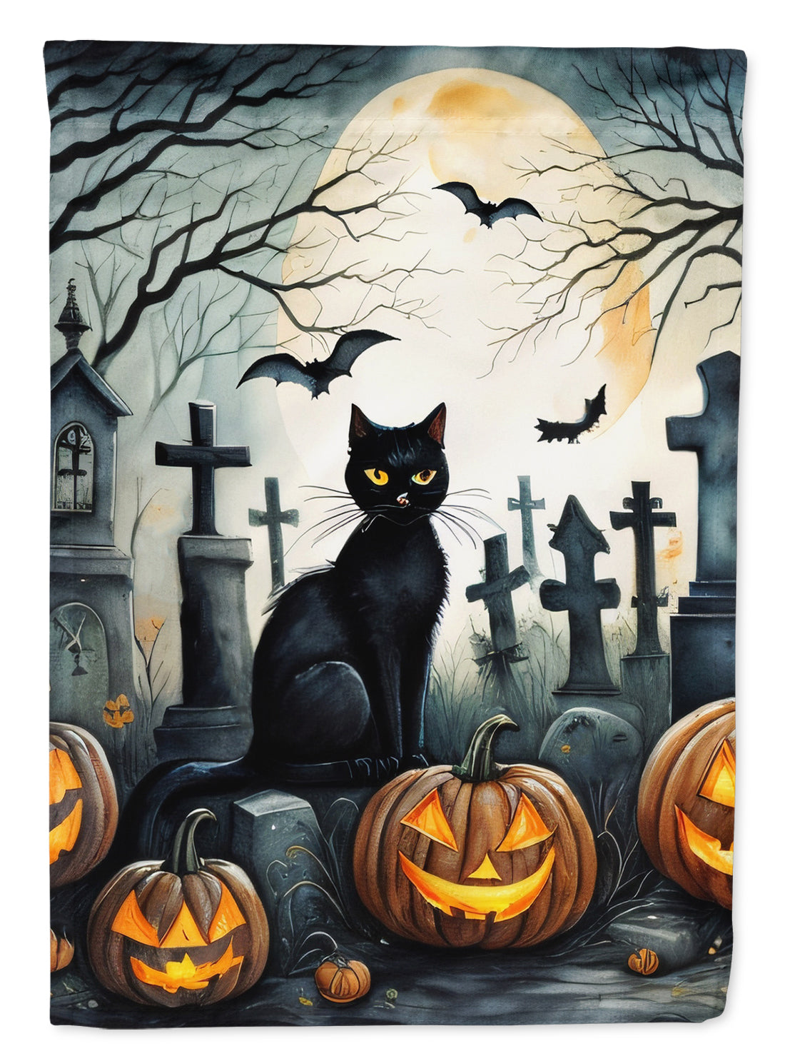 Black Cat II Spooky Halloween House Flag