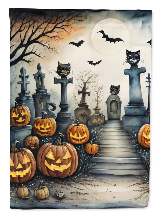 Cat Cemetery Spooky Halloween House Flag