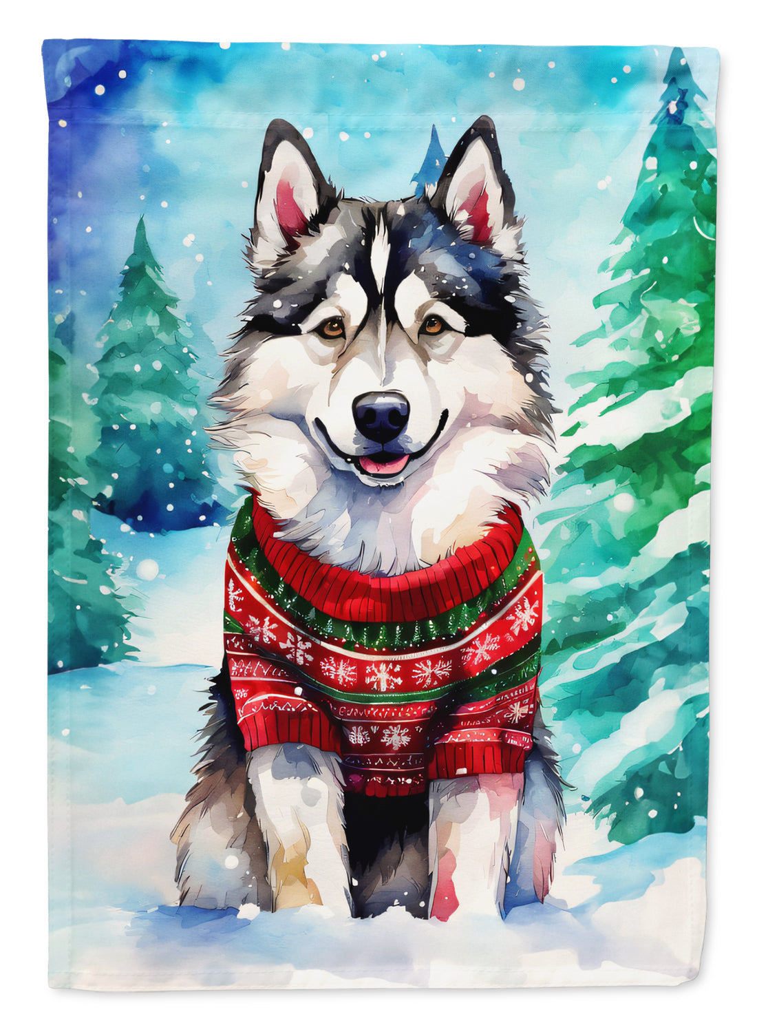 Alaskan Malamute Christmas House Flag