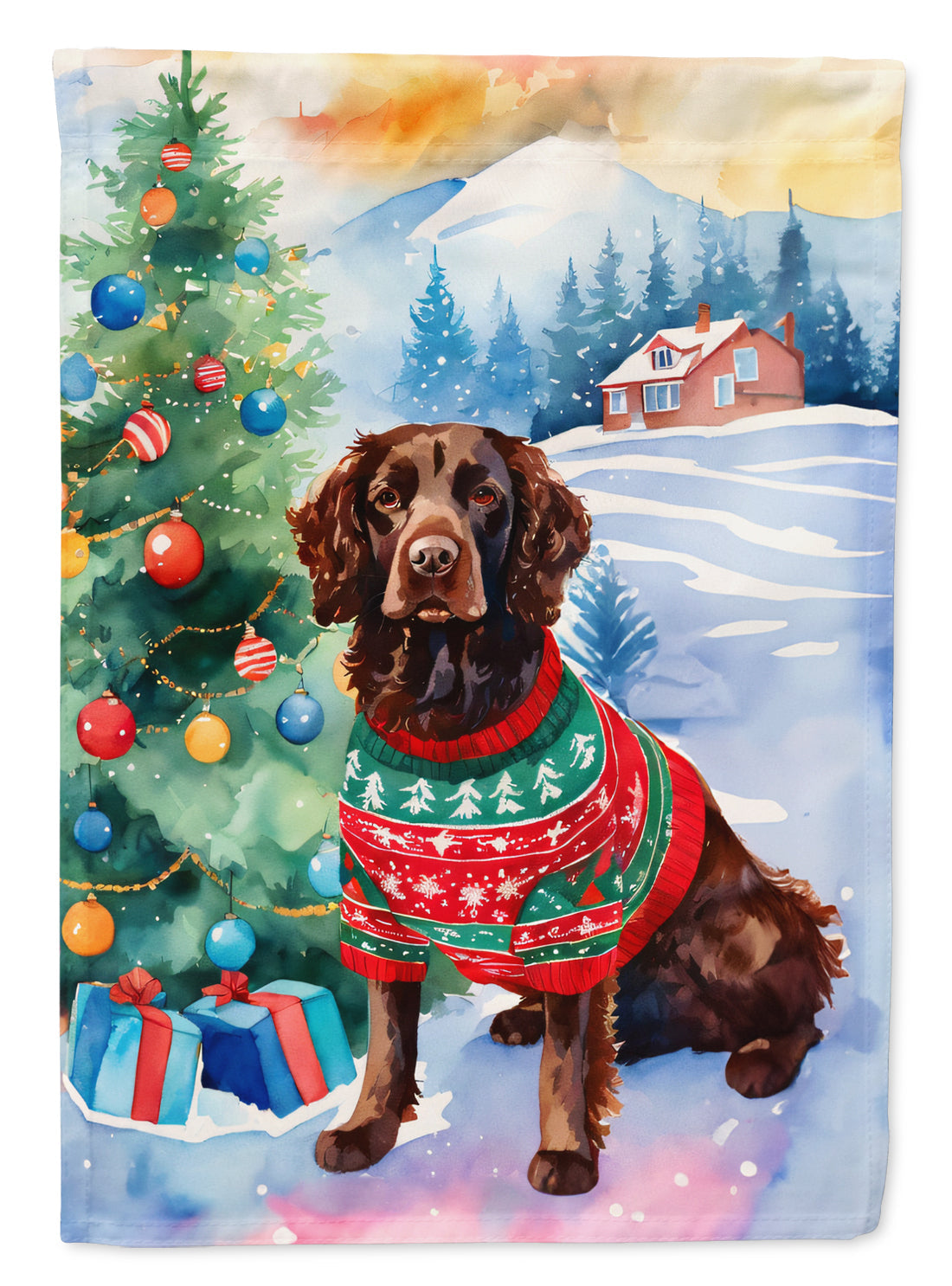 American Water Spaniel Christmas House Flag