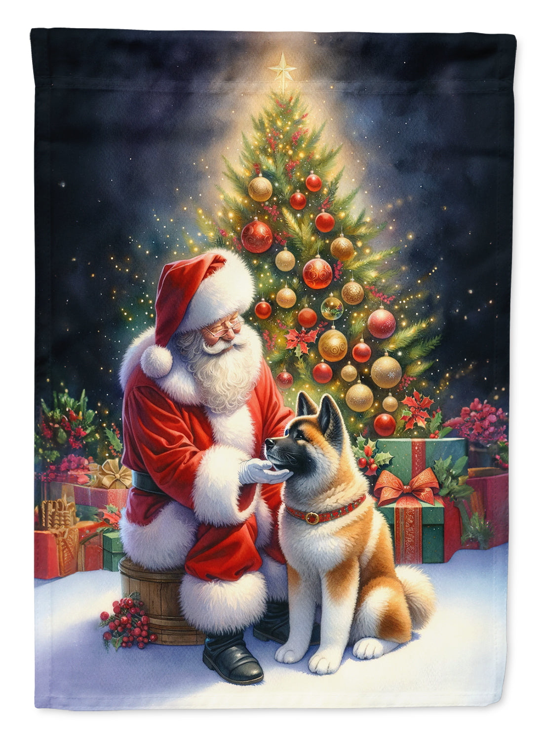 Akita and Santa Claus House Flag