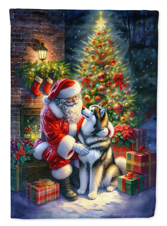 Alaskan Malamute and Santa Claus House Flag