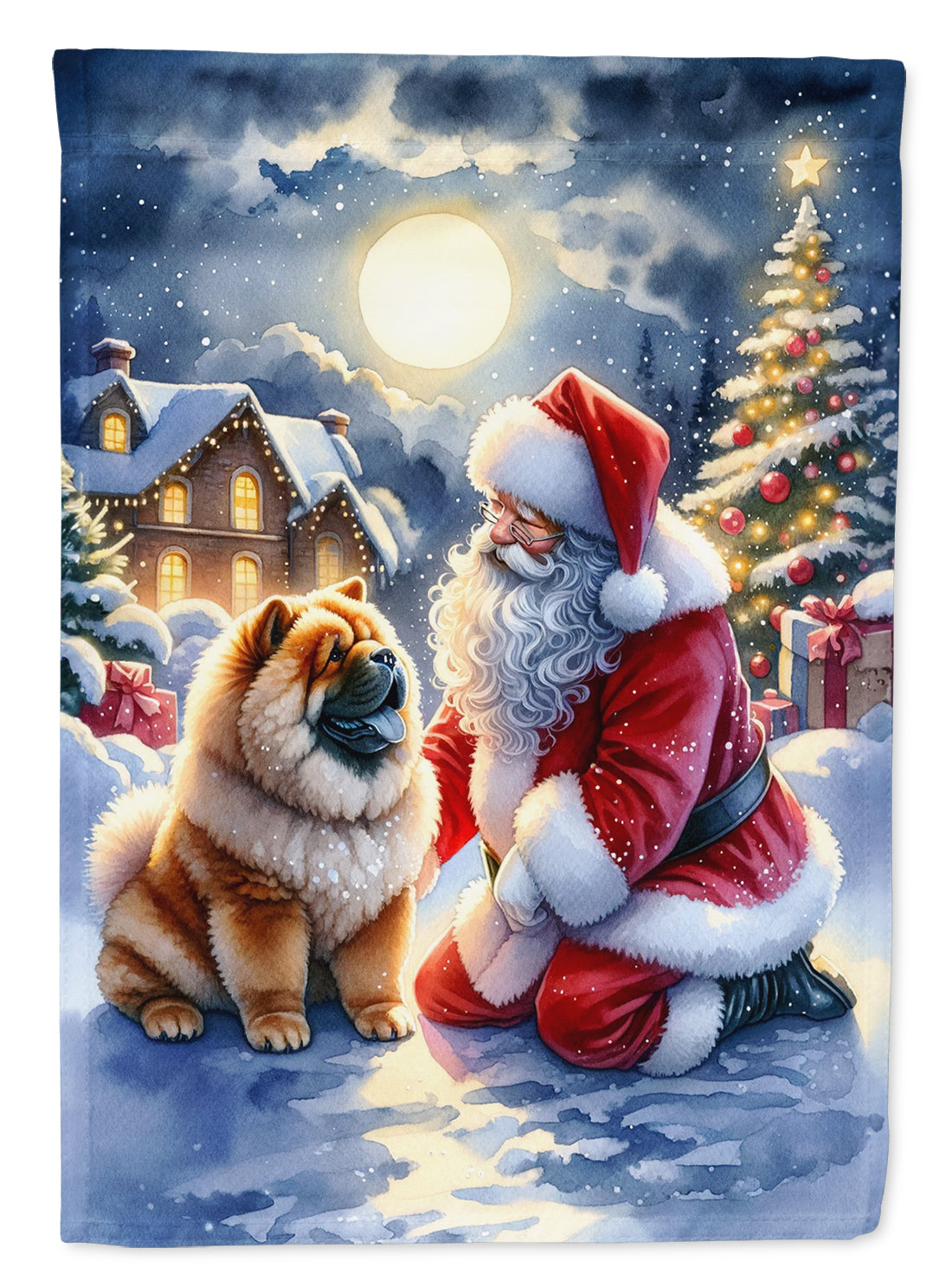 Chow Chow and Santa Claus House Flag