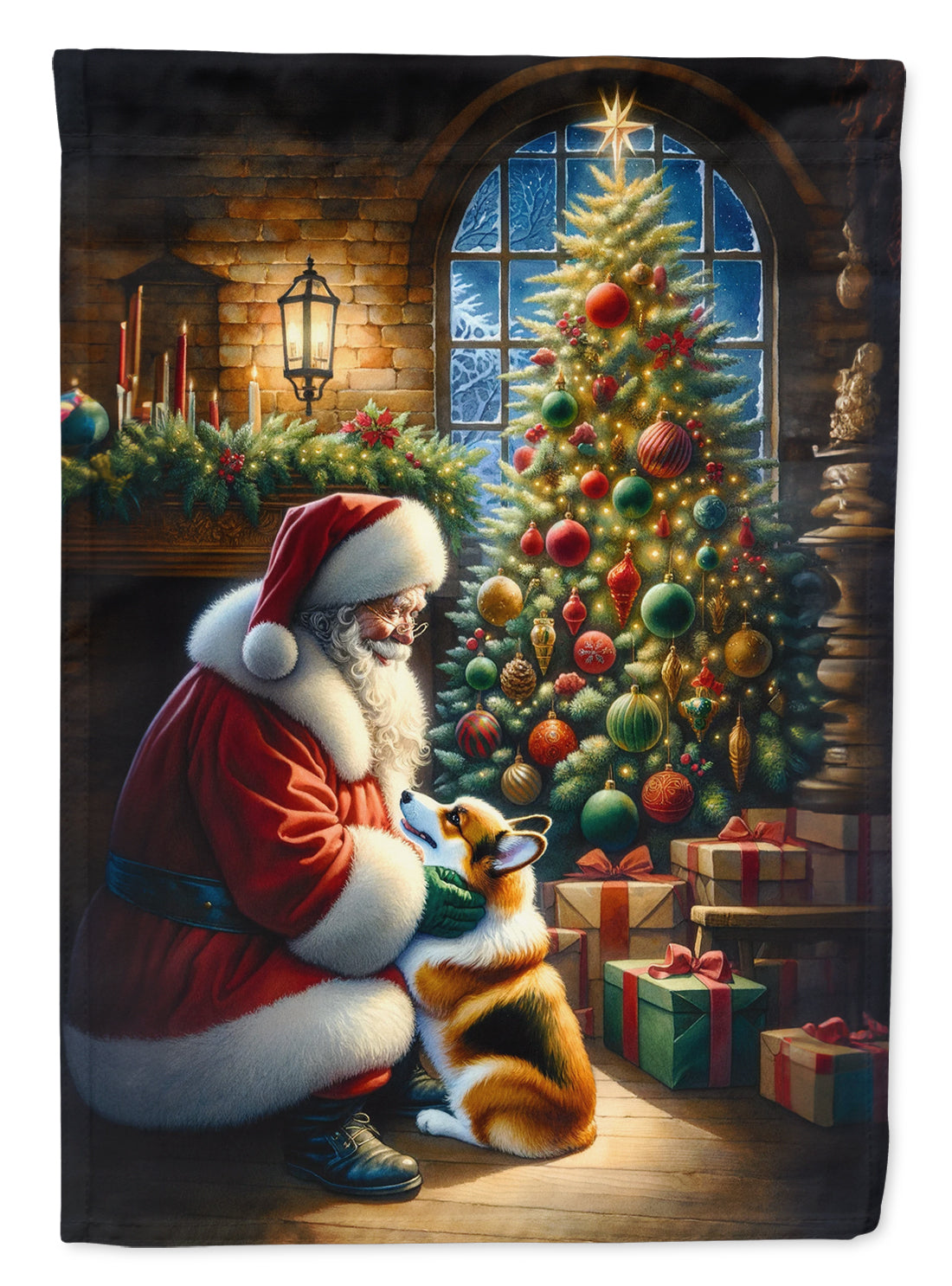 Corgi and Santa Claus House Flag