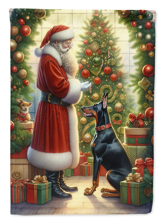 Doberman Pinscher and Santa Claus House Flag