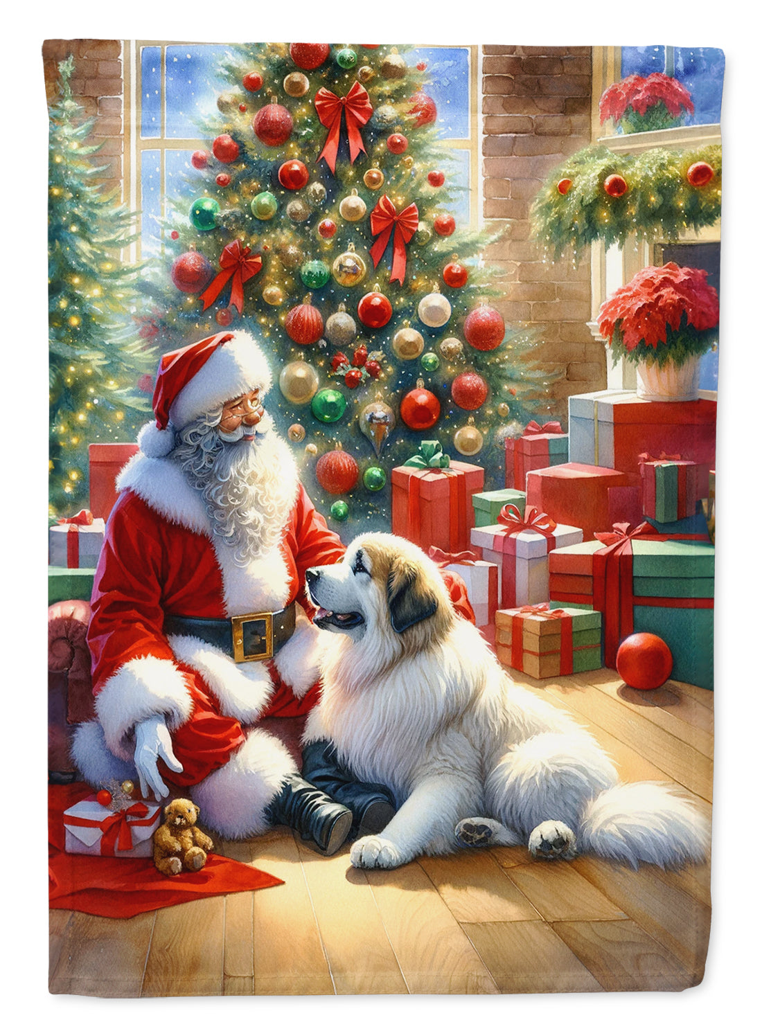 Great Pyrenees and Santa Claus House Flag