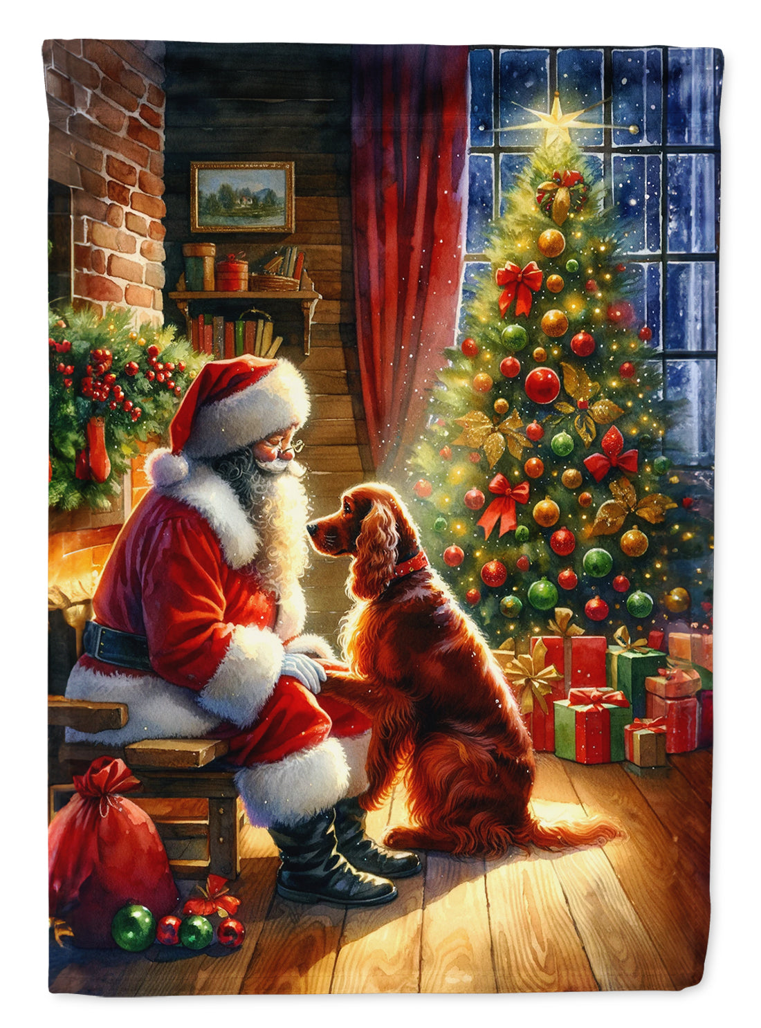 Irish Setter and Santa Claus House Flag