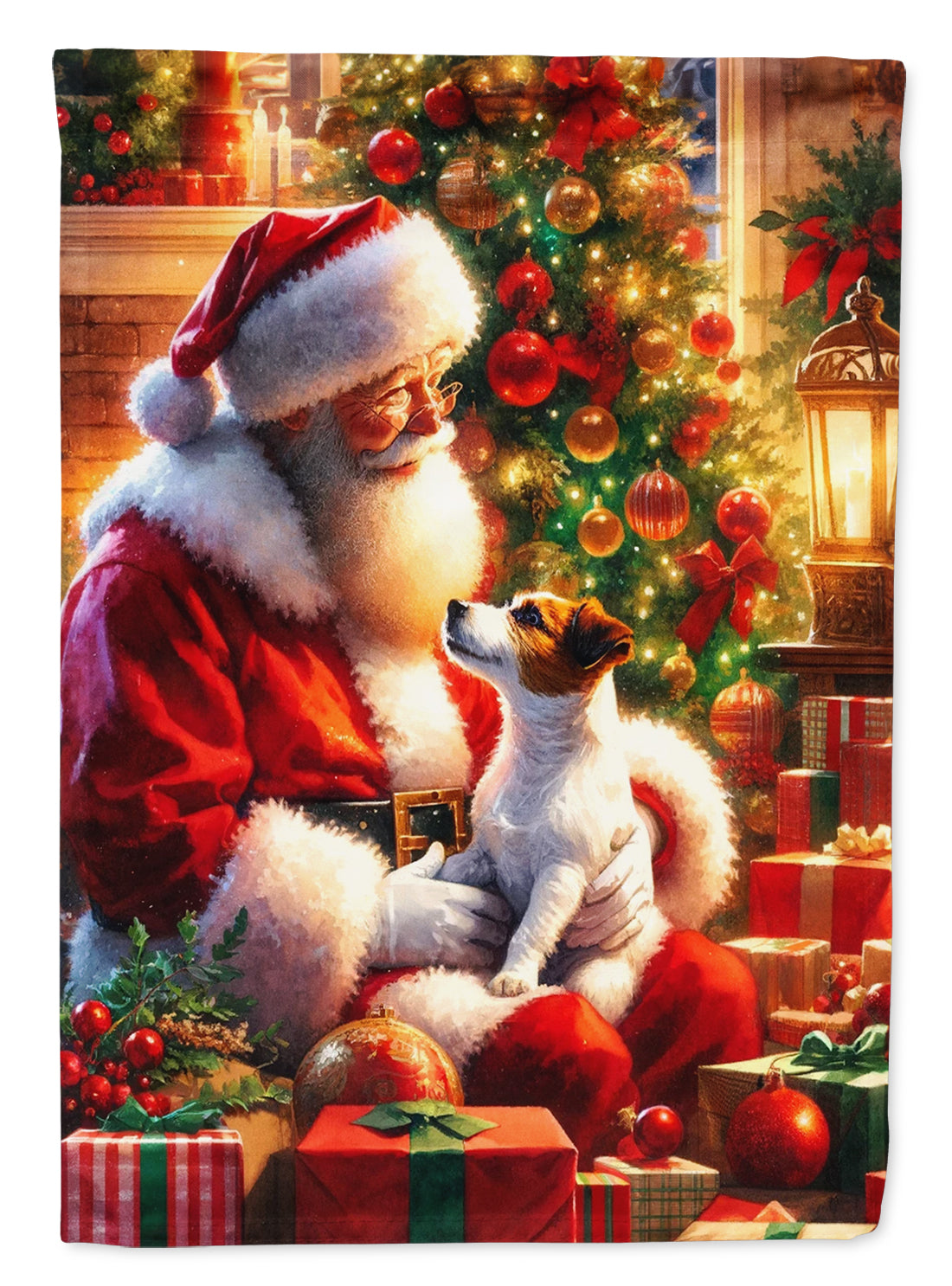 Jack Russell Terrier and Santa Claus House Flag