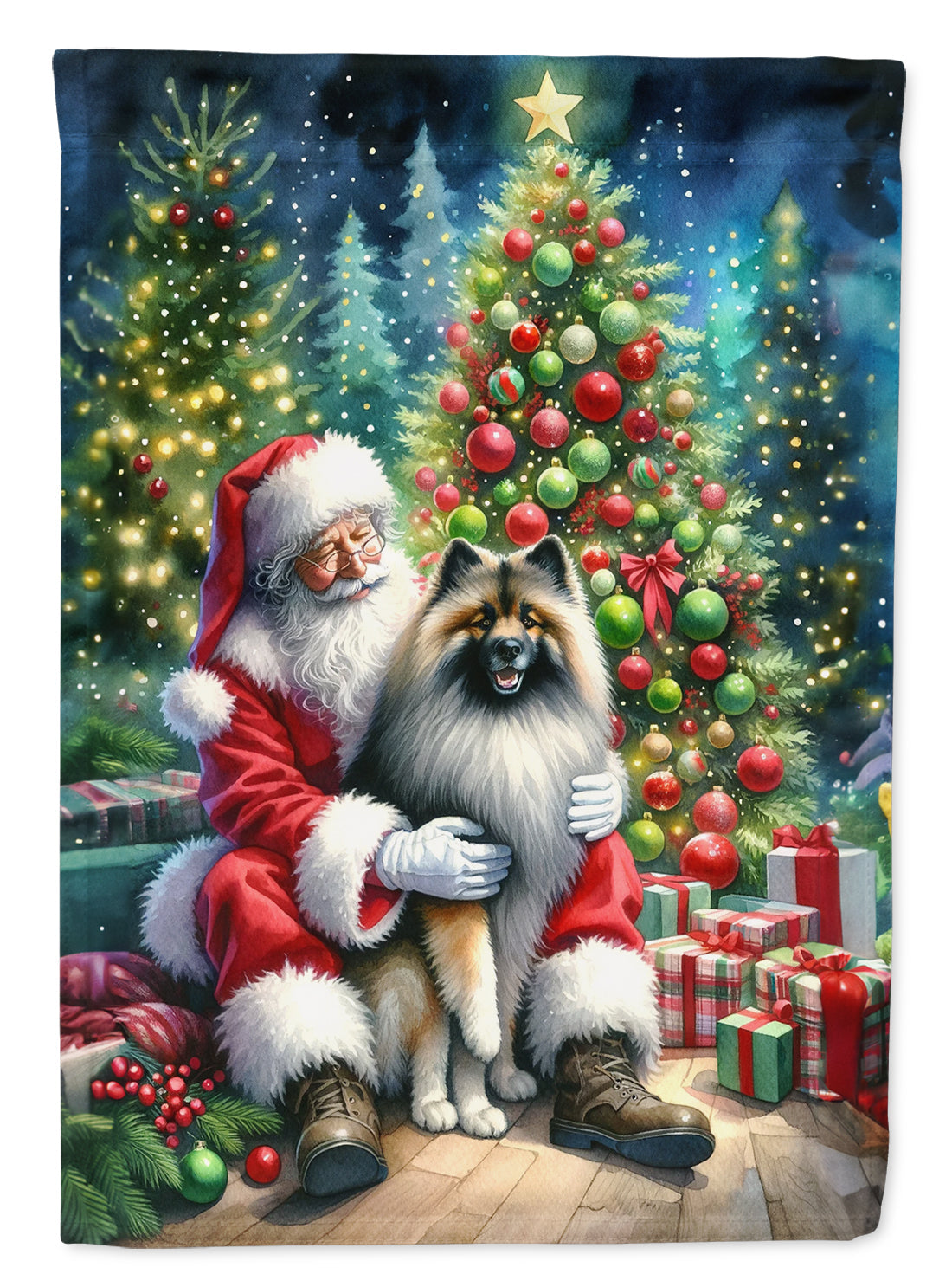 Keeshond and Santa Claus House Flag