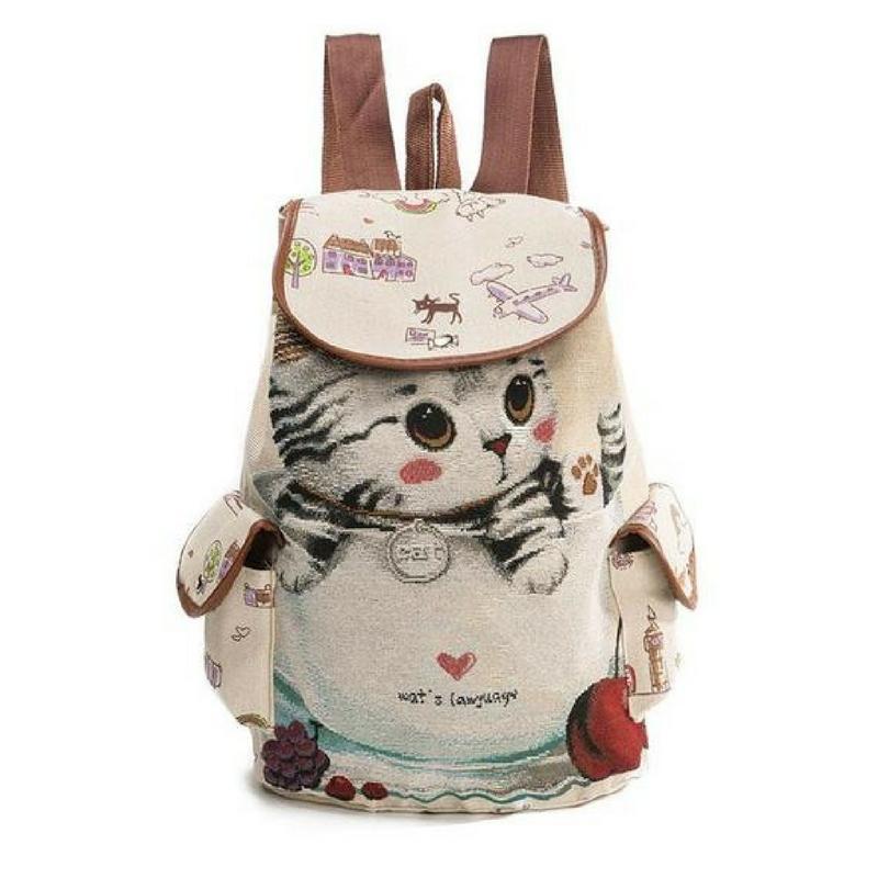 Cat Print Drawstring Backpack - Madison's Mutt Mall