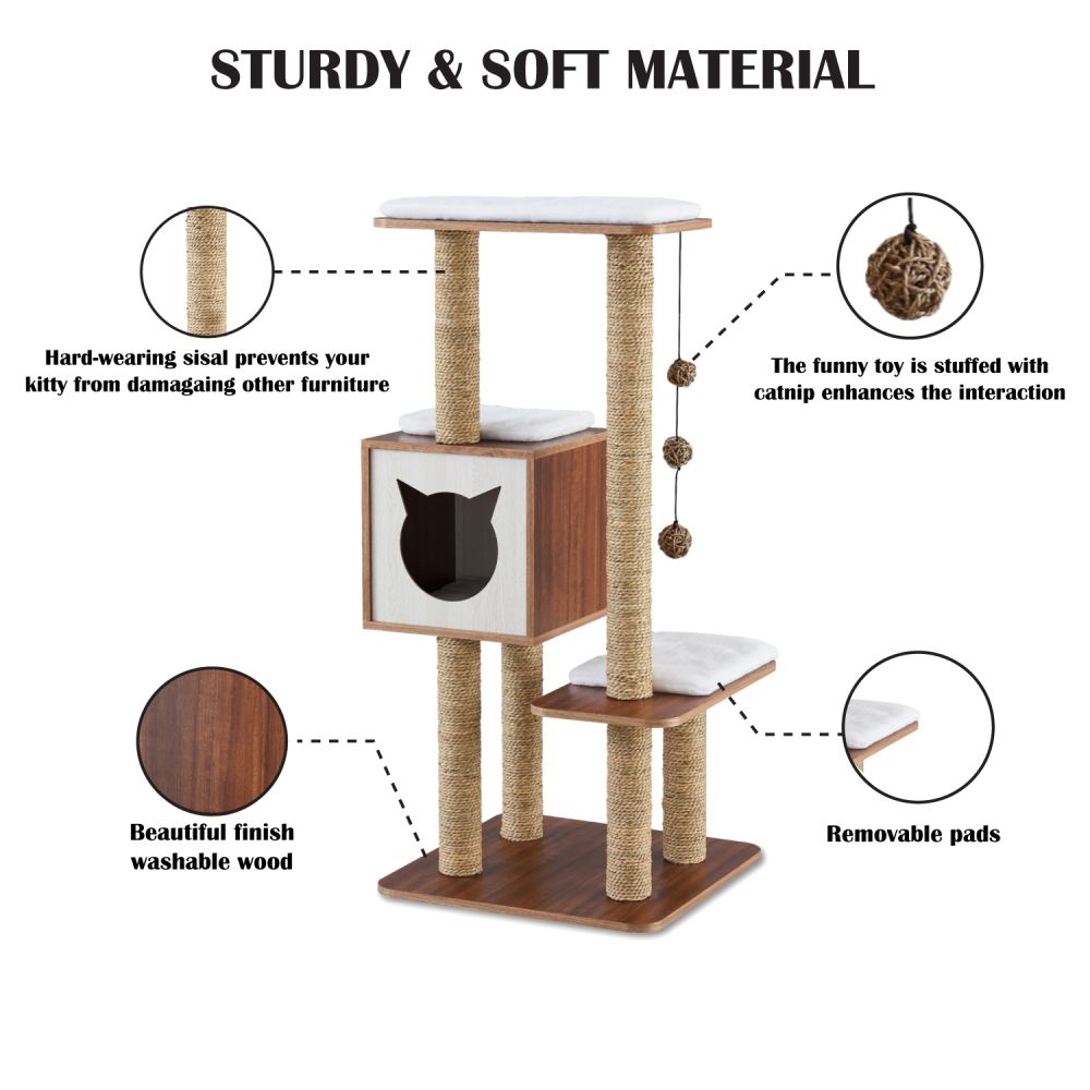 Elegant Wooden Modern Cat Tree - Madison's Mutt Mall