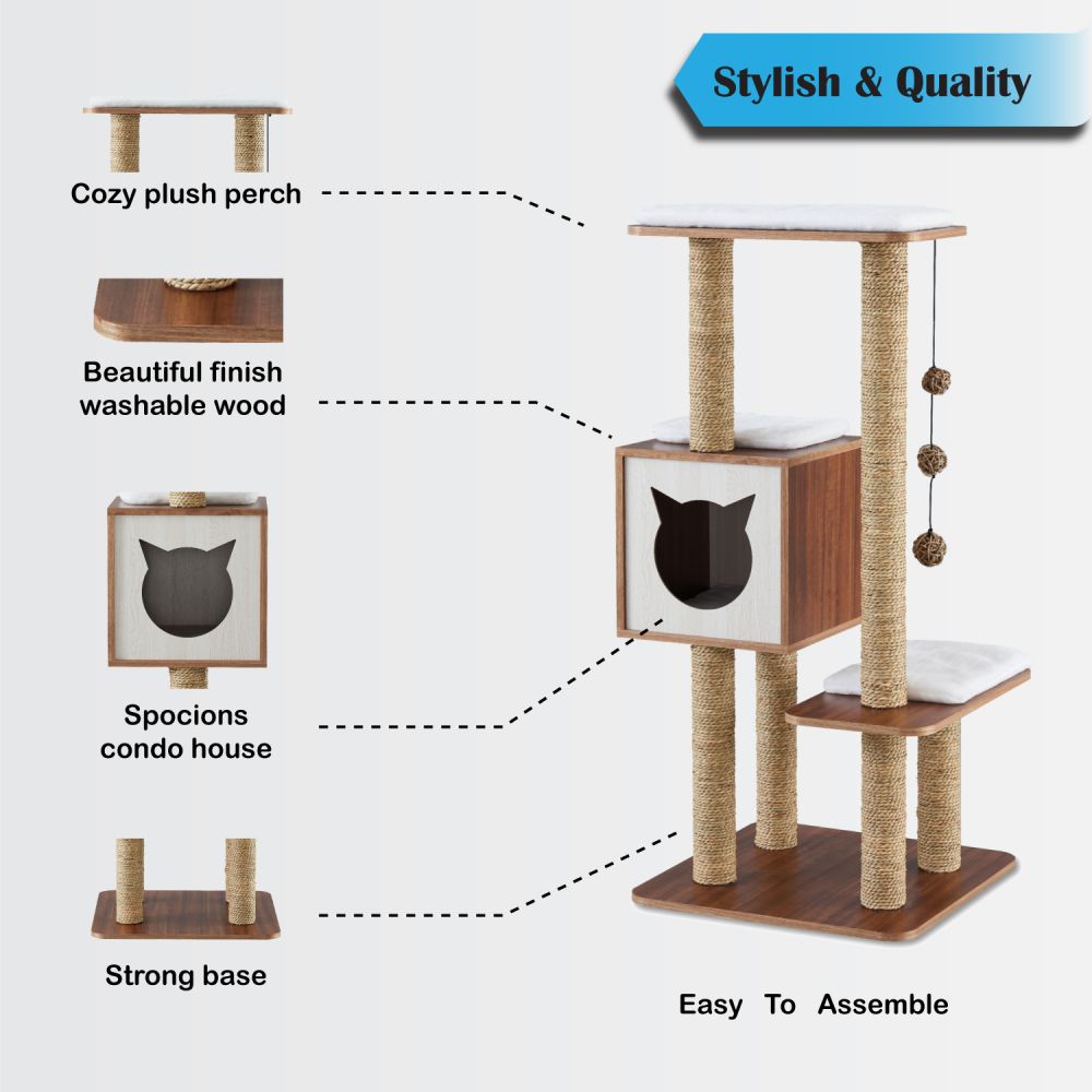 Elegant Wooden Modern Cat Tree - Madison's Mutt Mall